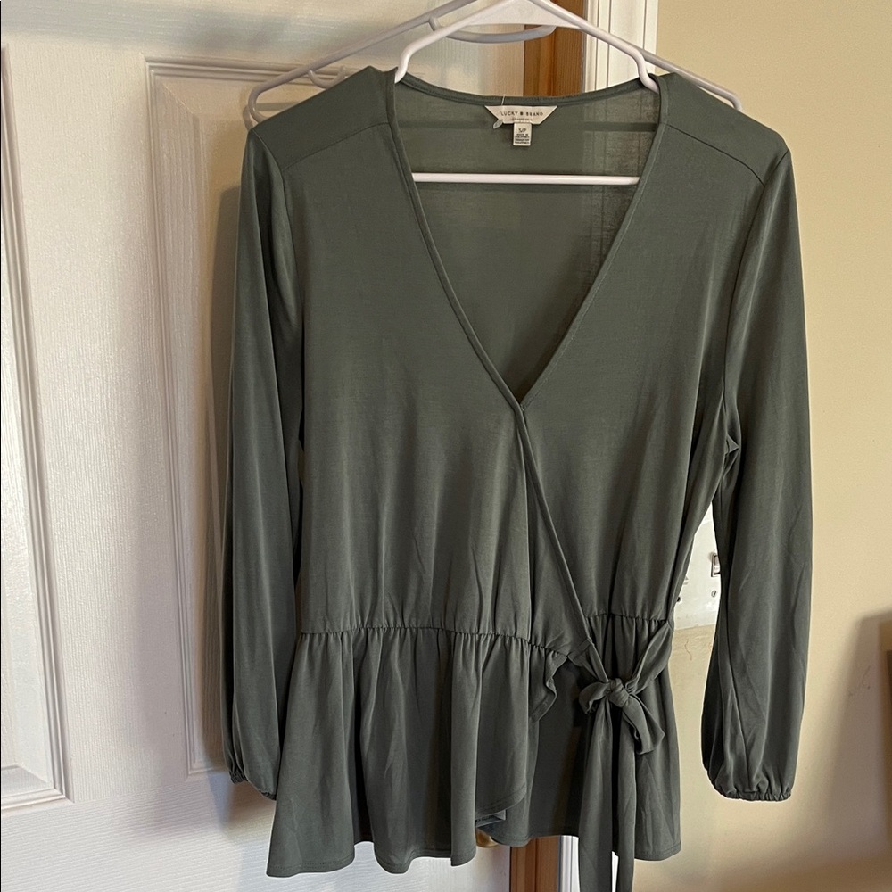 Lucky Brand Sage Green Wrap Blouse